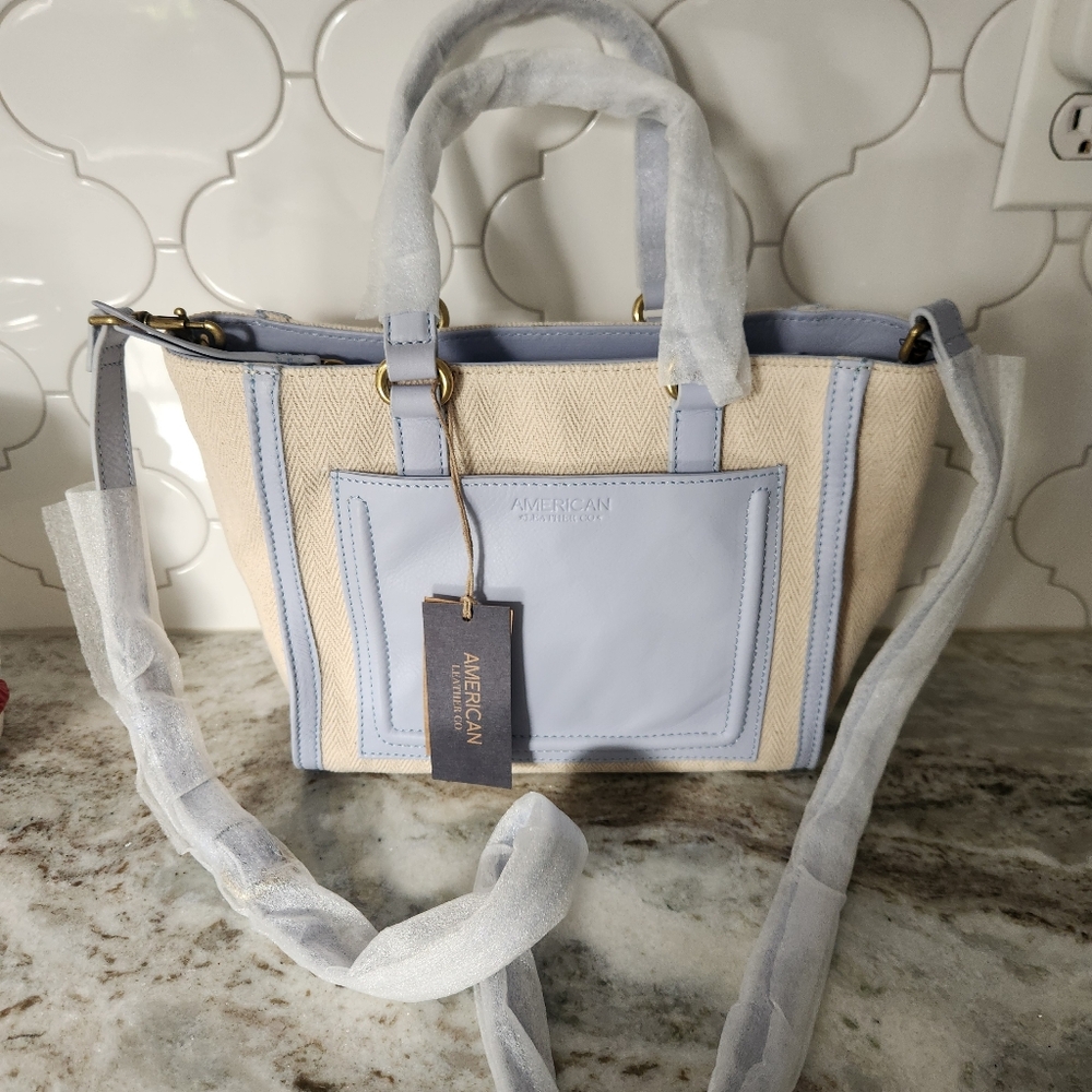 American Leather ompany Blue and Cream Women's Bag